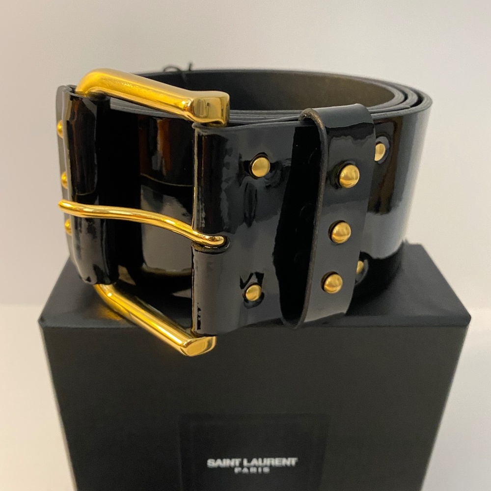 NWT Saint Laurent Black Patent  Leather Softy Belt 90